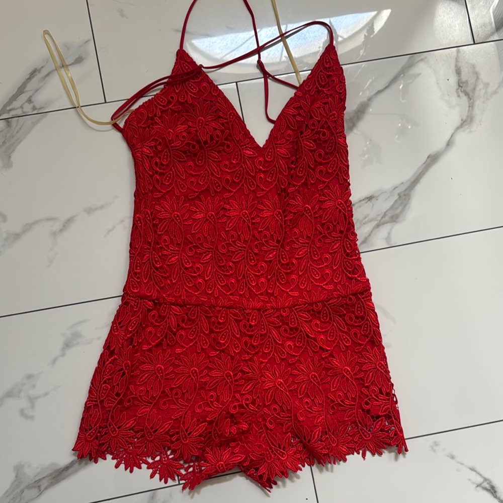 Elegant Red Lace Romper